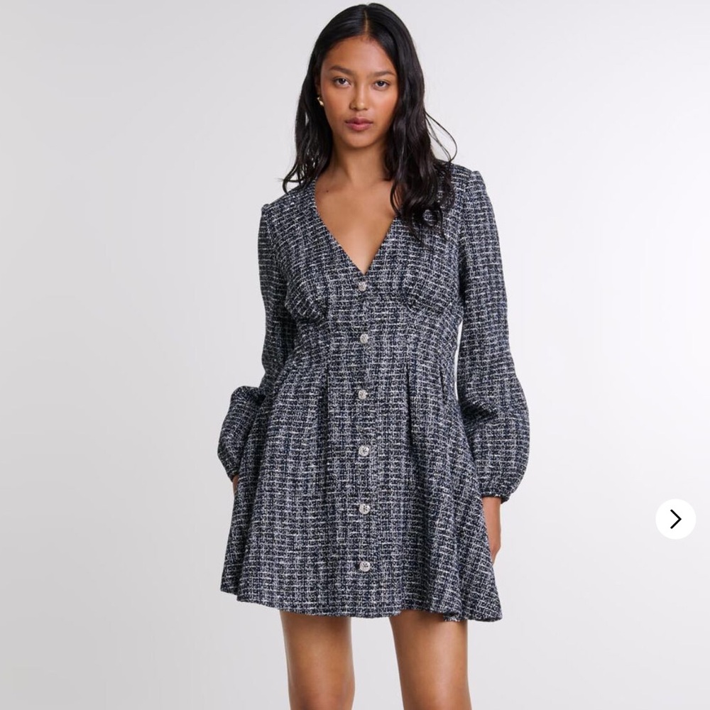 Maje Black and White Long Sleeve Dress
